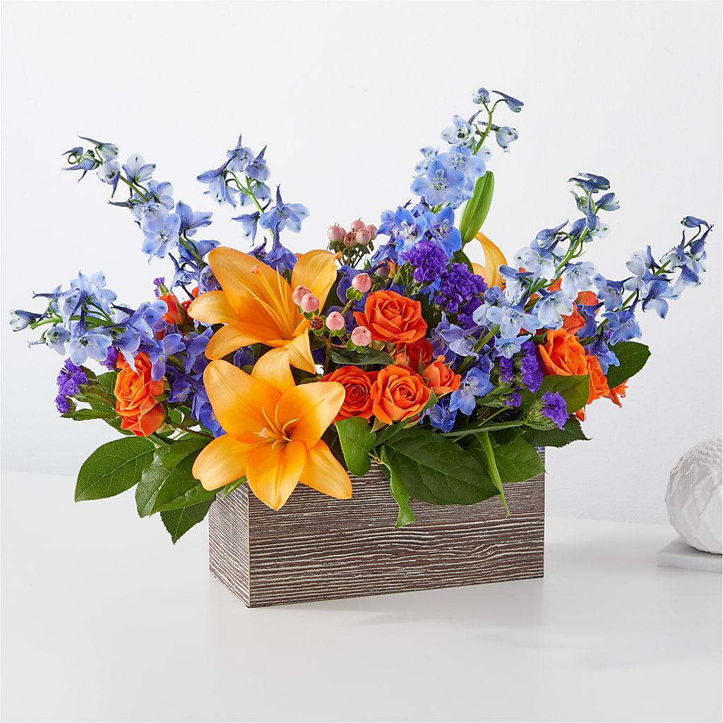 Radiant Citrus Box Bouquet – Meramec Florist, Steelville MO