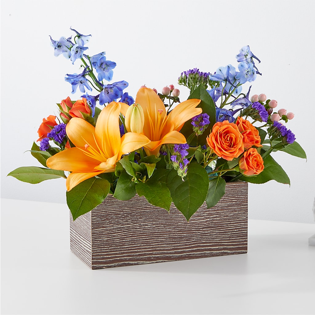 Radiant Citrus Box Bouquet – Meramec Florist, Steelville MO
