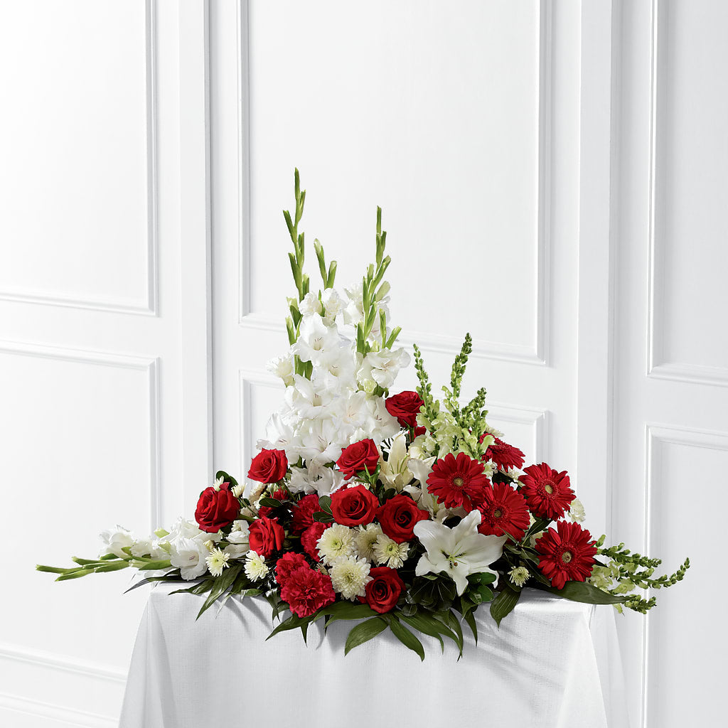 Crimson & White Arrangement – Meramec Florist, Steelville MO