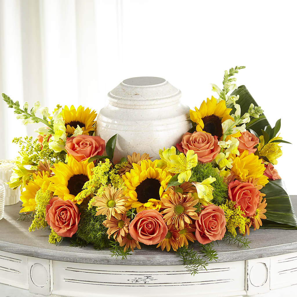 Faithful Sunflower Cremation Adornment – Meramec Florist, Steelville MO