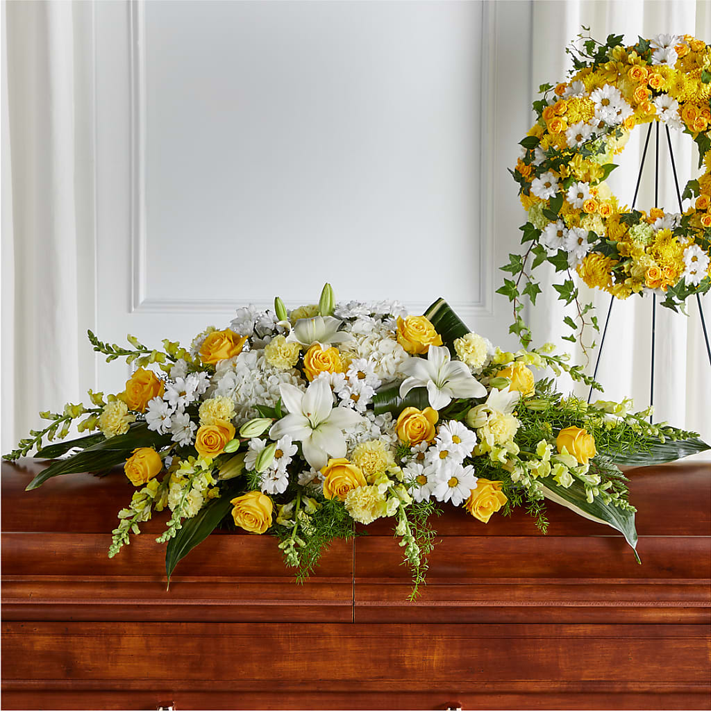 Golden Harmony Casket Spray – Meramec Florist, Steelville MO