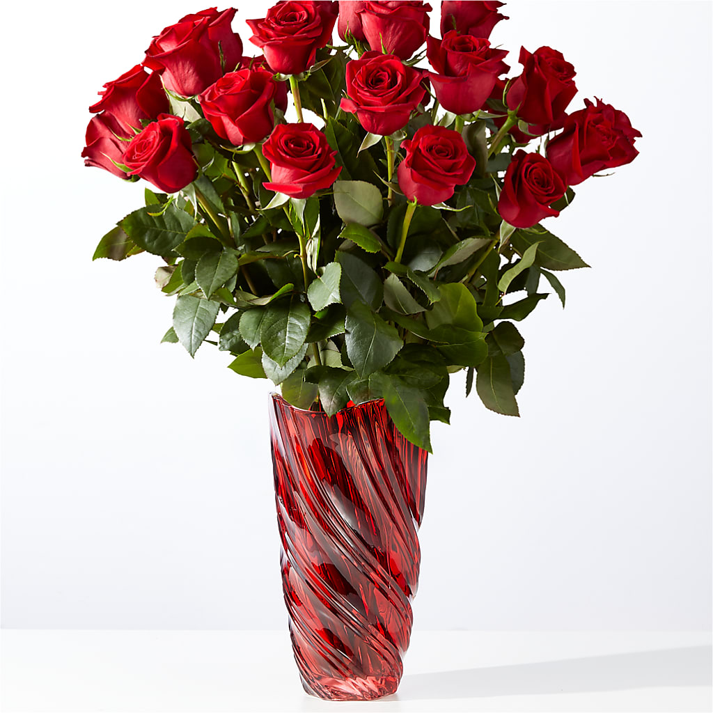 Classic Love Red Rose Bouquet with Luxe Swirl Vase – Meramec Florist, Steelville MO