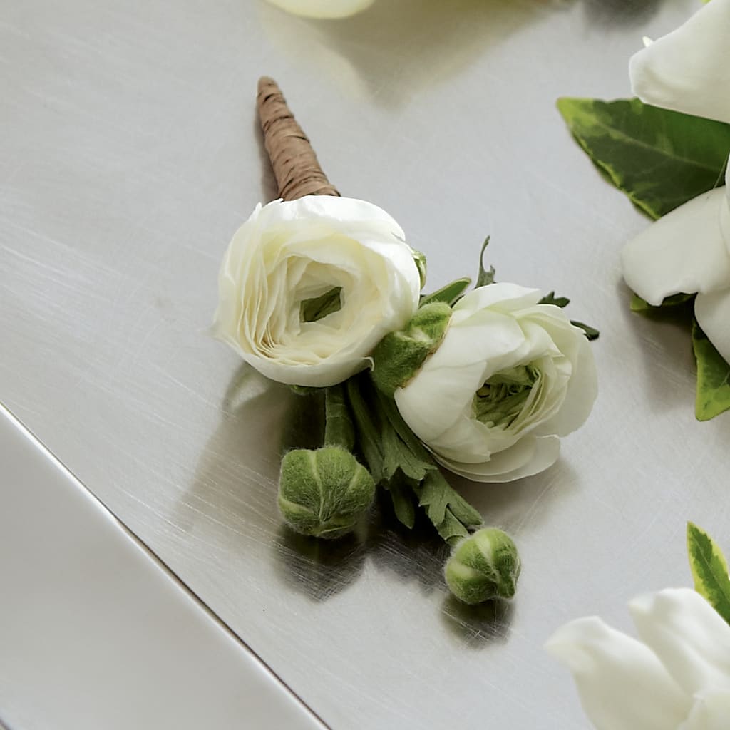 White Ranunculus Boutonniere – Meramec Florist, Steelville MO