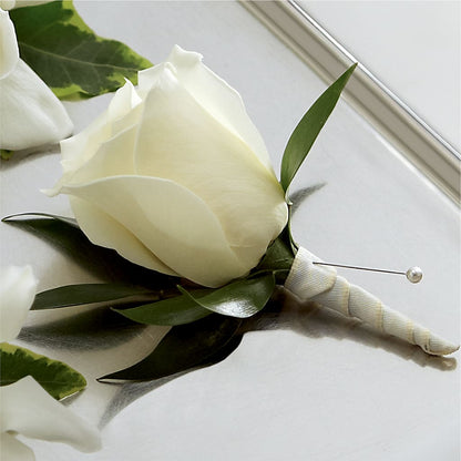 White Rose Boutonniere –  Meramec Florist, Steelville MO